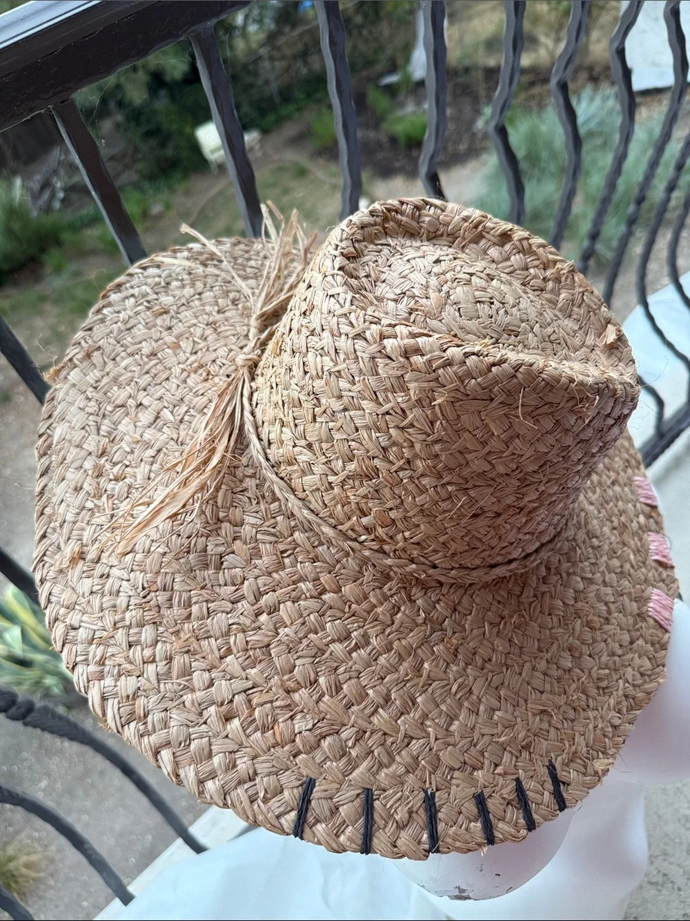 NWT Sun Hat Brown Tan Straw 100% paper hand Stitched details OS rancher floppy